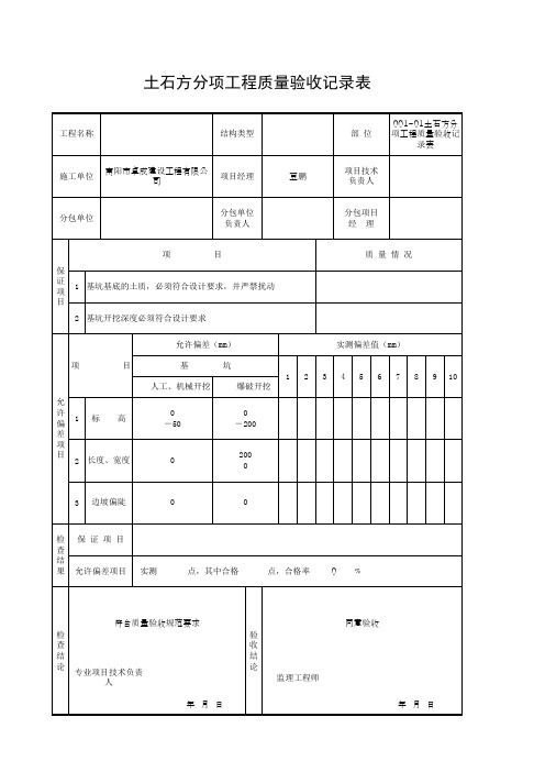 001-01土石方分项工程质量验收记录表