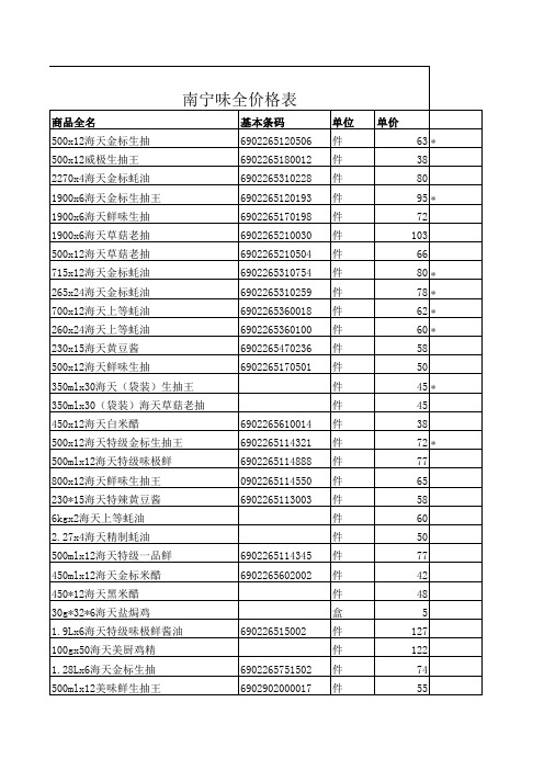 南宁味全价格表