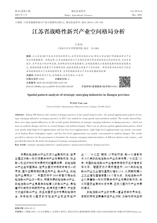 江苏省战略性新兴产业空间格局分析