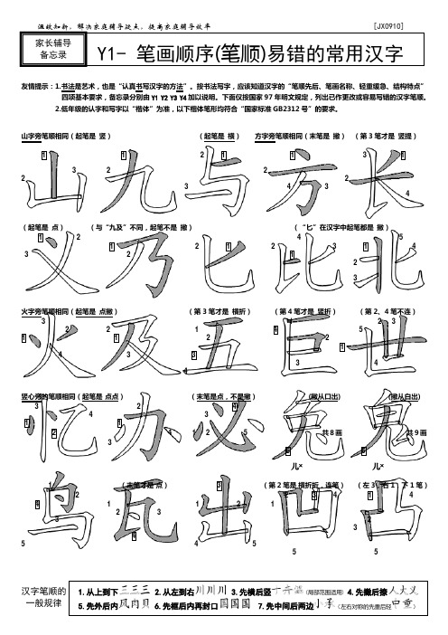 易错的常用汉字笔画