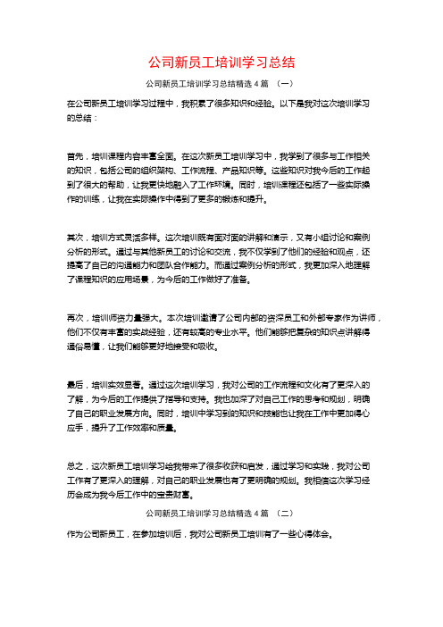 公司新员工培训学习总结4篇