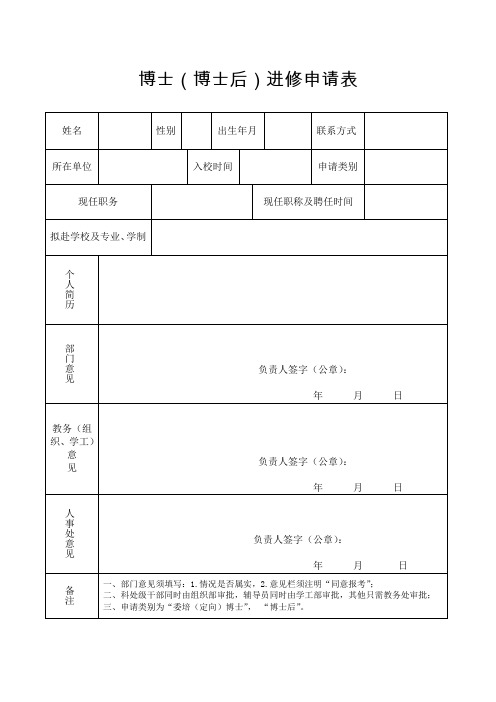 博士(博士后)进修申请表