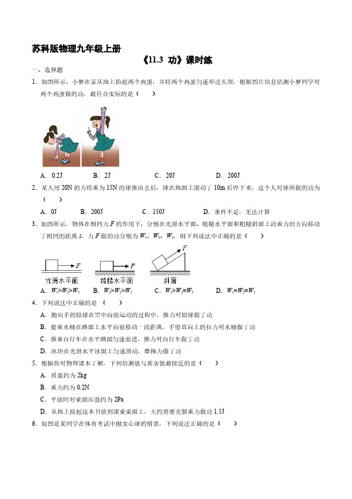 九年级物理苏科版上册课时练《11.3 功》