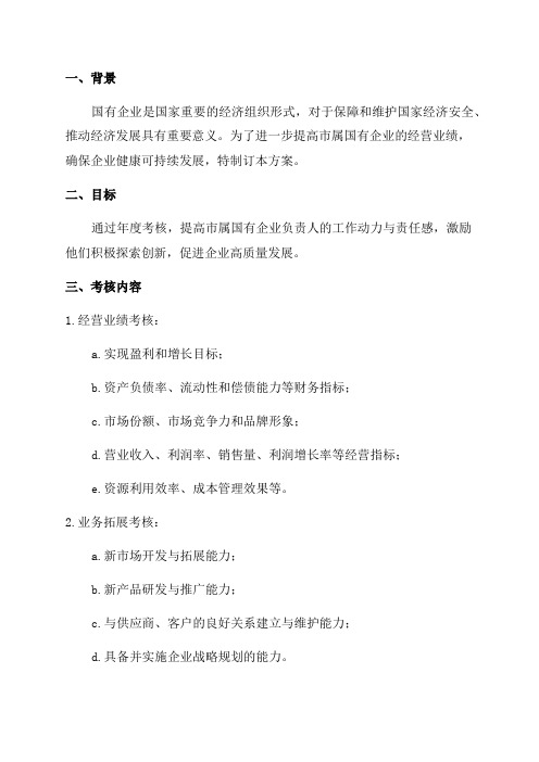 市属国有企业负责人年度经营业绩考核实施方案