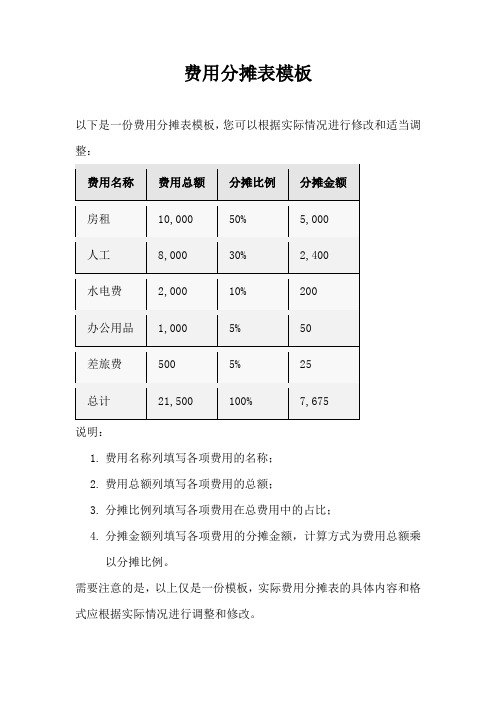 费用分摊表模板