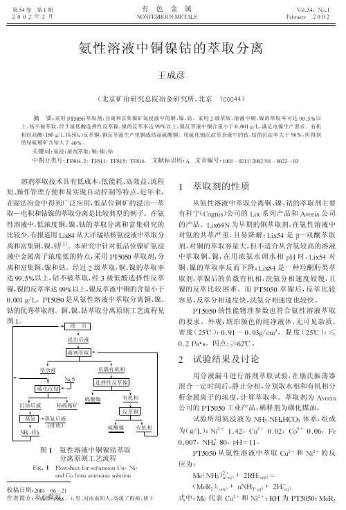 氨性溶液中铜镍钴的萃取分离