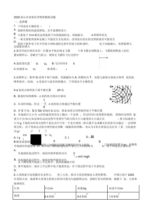 2020届山东省新高考物理模拟试题附答案