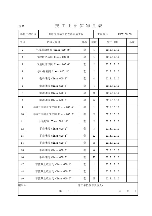 通07交工主要实物量表（开原站工艺）