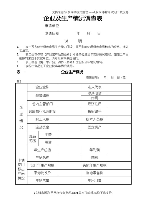 绿色食品认证企业生产情况调查表