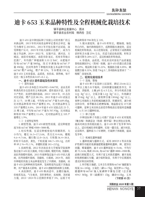 迪卡653_玉米品种特性及全程机械化栽培技术