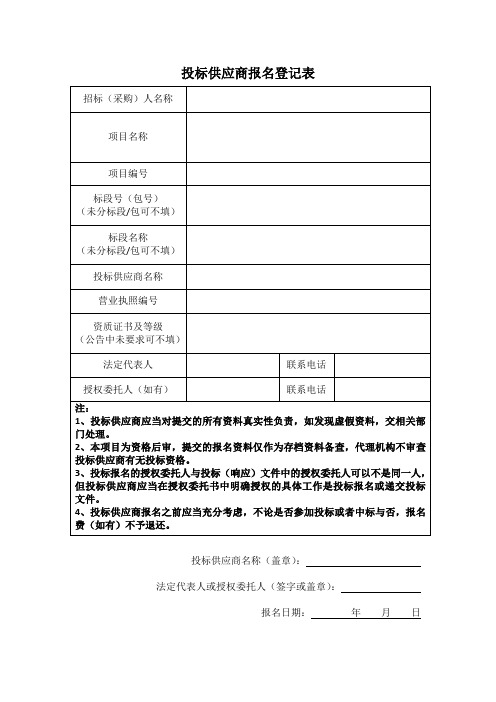 投标供应商报名登记表