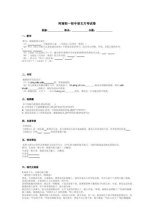 河南初一初中语文月考试卷带答案解析