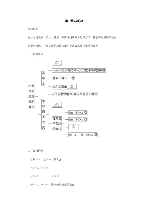 2018-2019高二数学人教A版选修4-5学案第一讲总复习预习案 Word版含解析