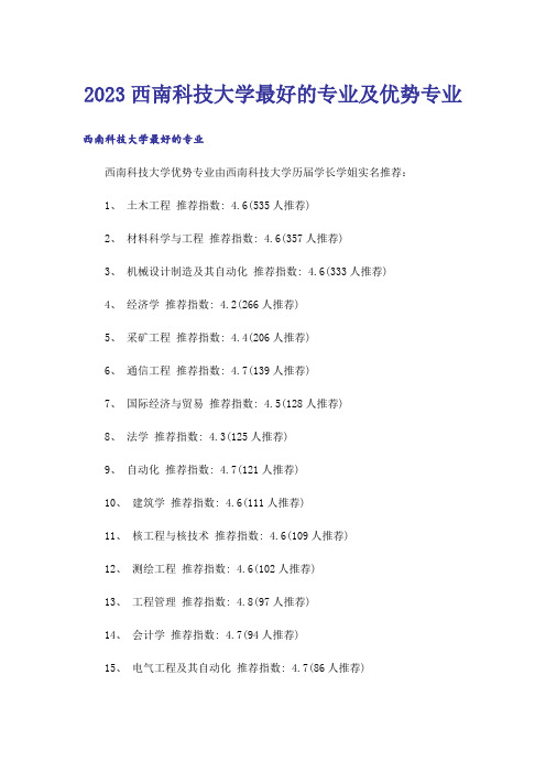 2023高考_西南科技大学最好的专业及优势专业