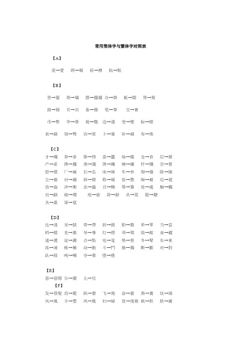 常见繁体字的简化表 香港人简体字教学