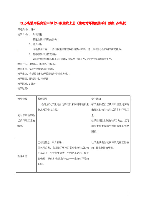 江苏省灌南县实验中学七年级生物上册《生物对环境的影