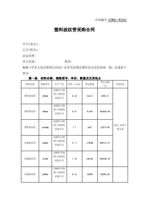 塑料波纹管采购合同-(仅供参考)