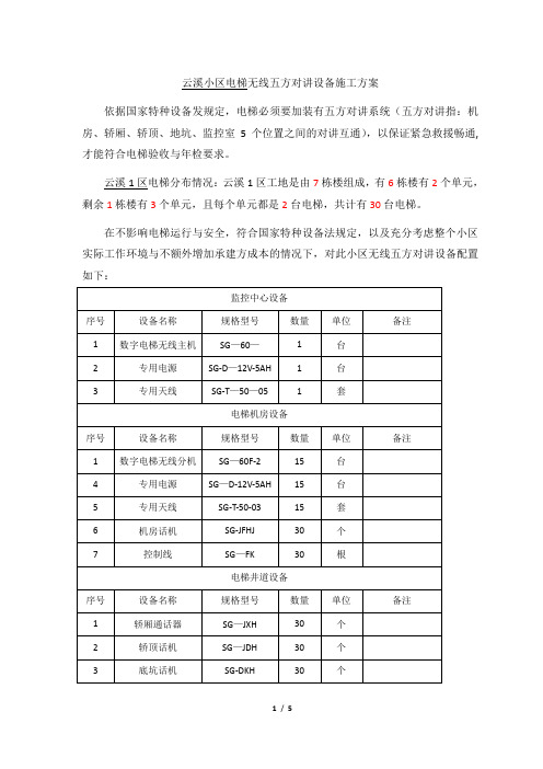 电梯无线五方对讲施工方案