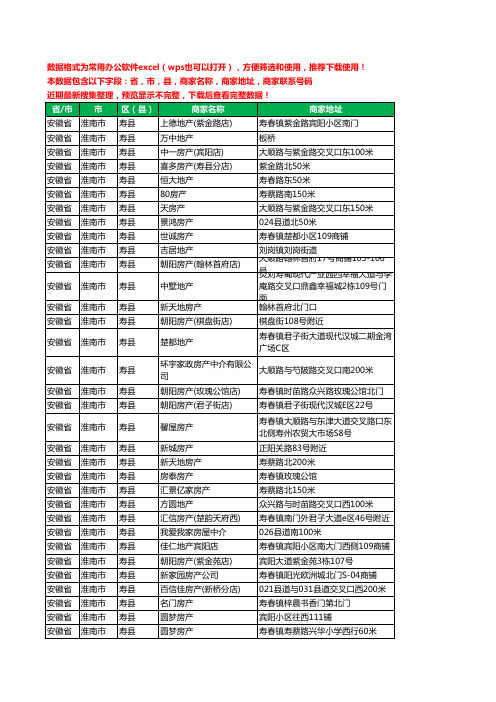 2020新版安徽省淮南市寿县房屋中介工商企业公司商家名录名单联系电话号码地址大全57家