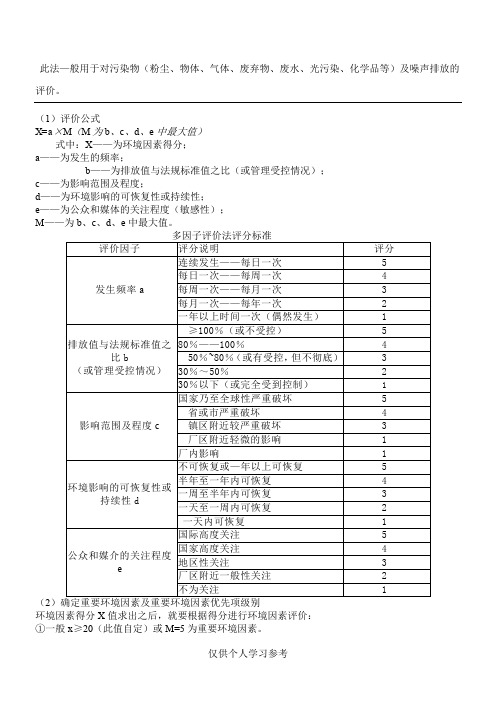 环境因素多因子评价方法