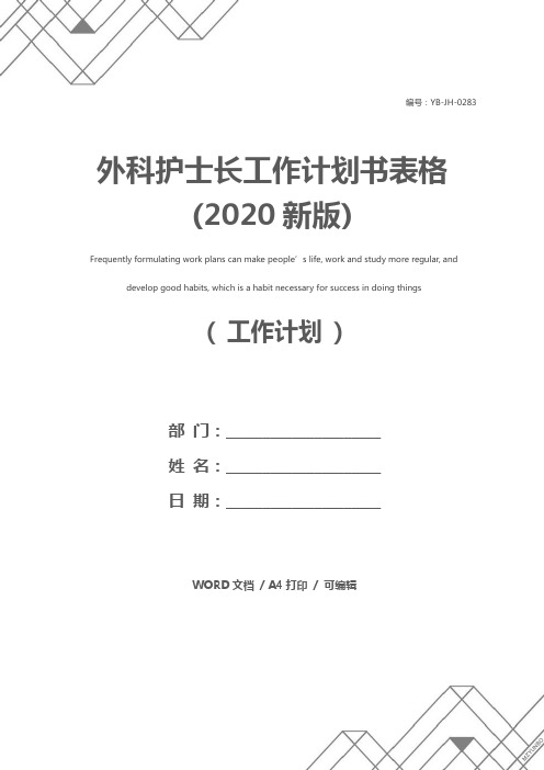 外科护士长工作计划书表格(2020新版)