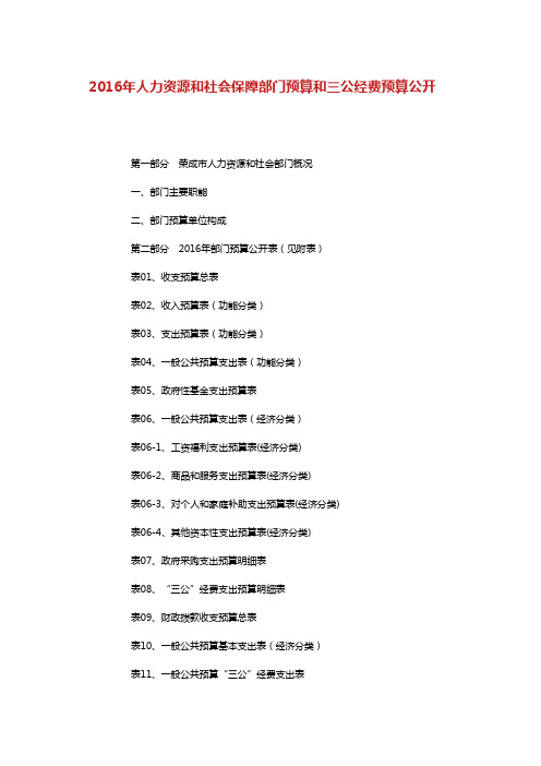 2016年人力资源和社会保障部门预算和三公经费预算公开 .doc