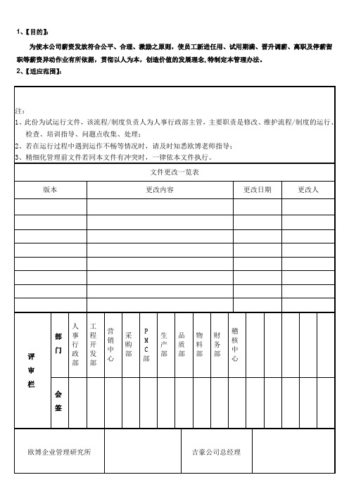 各职能部门薪资管理办法