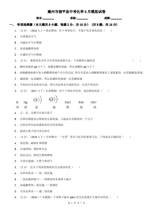 潮州市饶平县中考化学5月模拟试卷