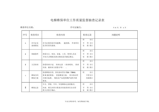 电梯维保单位工作质量监督抽查记录表