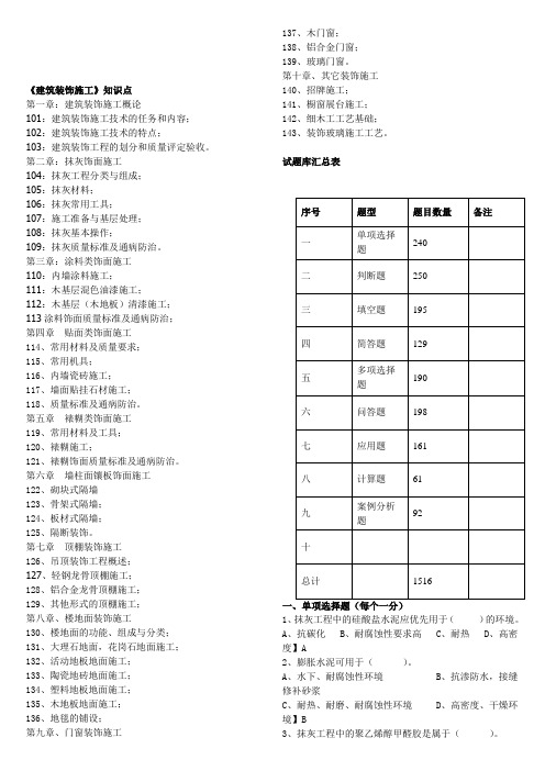 《建筑装饰施工》试题库