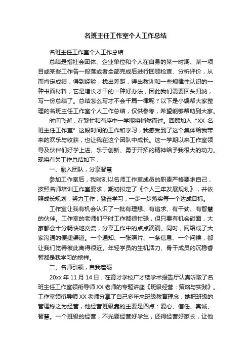 名班主任工作室个人工作总结