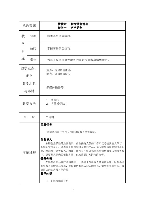 前厅服务与管理-情境六 前厅销售管理 任务二 客房销售