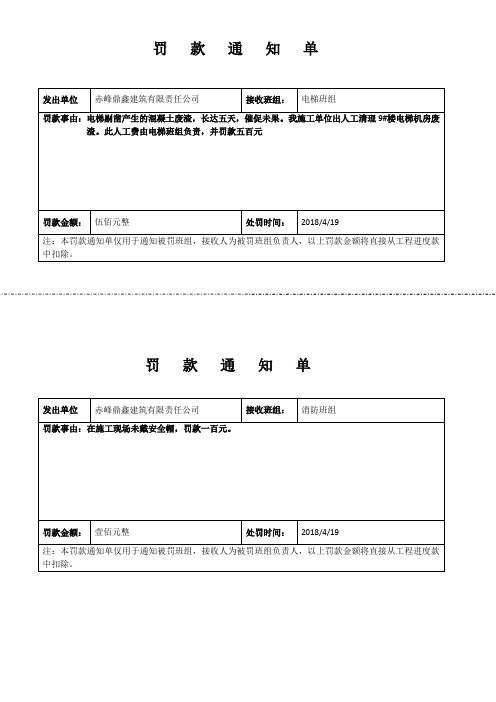 罚款通知单格式(1)