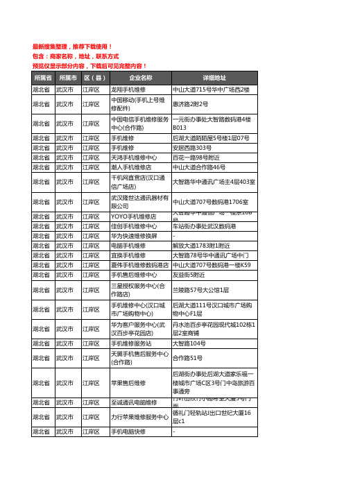 新版湖北省武汉市江岸区手机维修企业公司商家户名录单联系方式地址大全99家