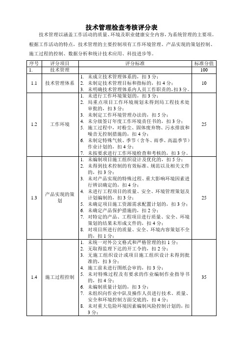 技术管理考核表