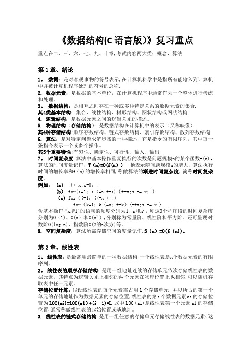 《数据结构(C语言版)》复习重点要点