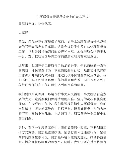 在环保督查情况反馈会上的表态发言