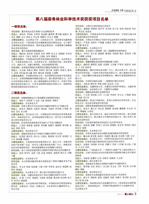 第八届梁希林业科学技术奖获奖项目名单