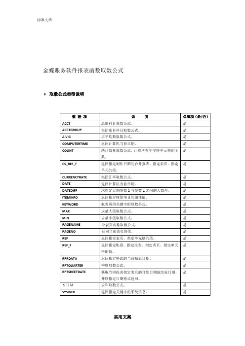 金蝶账务软件报表函数取数公式