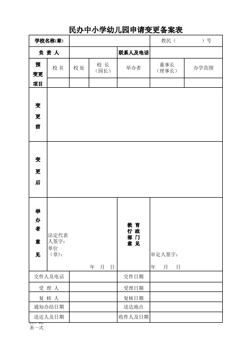 民办中小学幼儿园变更备案表xls