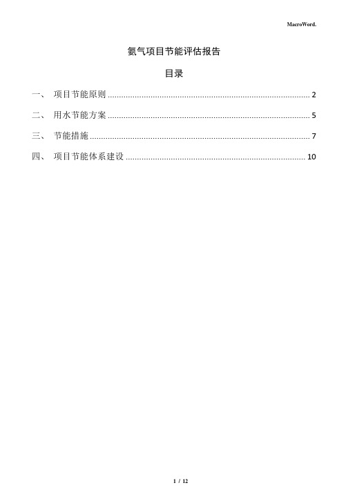 氨气项目节能评估报告(模板范文)