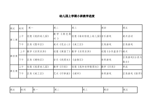 幼儿园上期小班教学进度