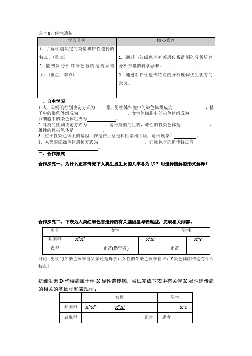 1.4伴性遗传 学案-江苏省盐城市伍佑中学高一生物苏教版(2019)必修2