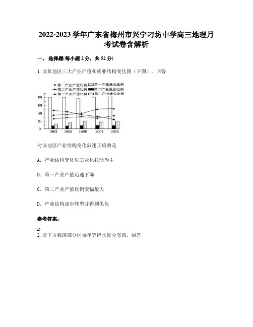 2022-2023学年广东省梅州市兴宁刁坊中学高三地理月考试卷含解析