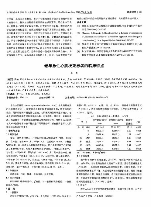 老年急性心肌梗死患者的临床特点