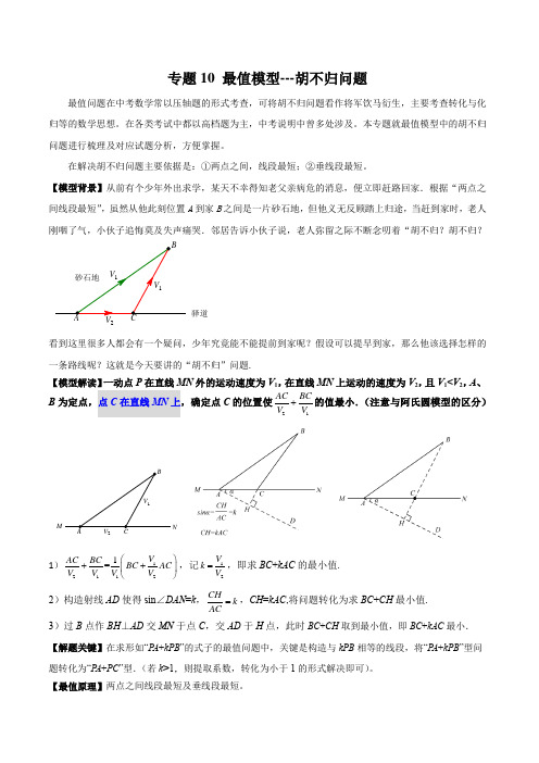 中考数学常见几何模型专题10 最值模型-胡不归问题(解析版)