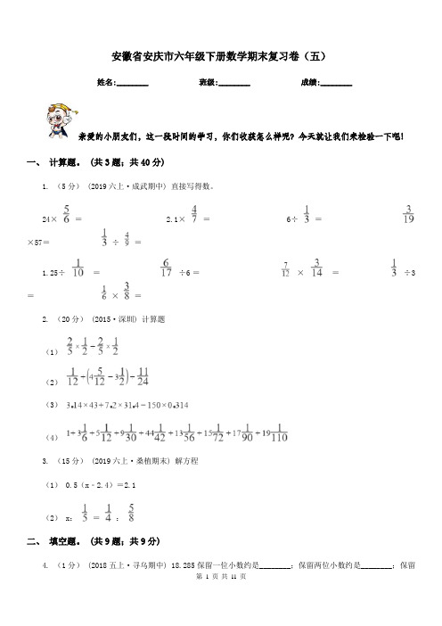 安徽省安庆市六年级下册数学期末复习卷(五)