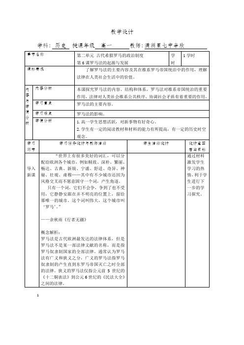 第6课 罗马法的起源与发展 教案-人教版高中历史必修一