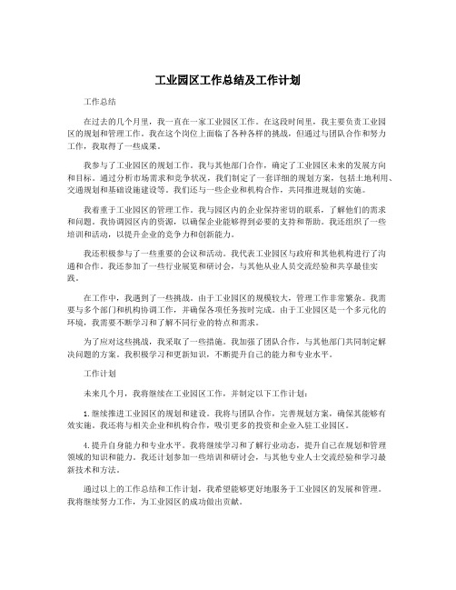 工业园区工作总结及工作计划