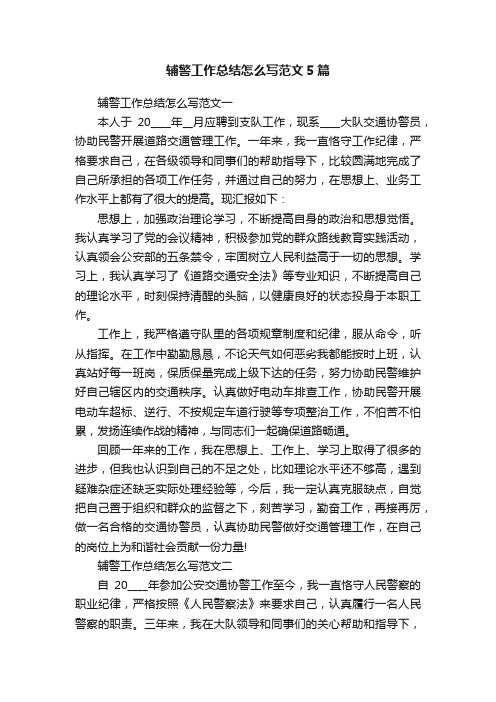 辅警工作总结怎么写范文5篇